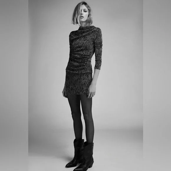 ZARA LONG SLEEVE KNIT DRESS WITH METALLIC THREAD - Picture 1 of 14